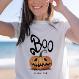 ファンタジックな楽しいブーオレンジパンプキンハモアタイポグラフィ Tシャツ