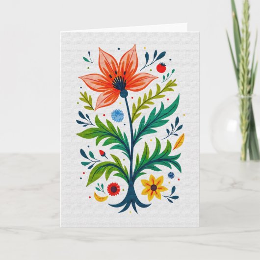 ファンタジック・フォークアートの花の木の植物画 カード (正面)