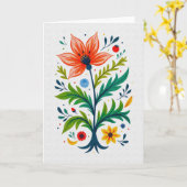 ファンタジック・フォークアートの花の木の植物画 カード (黄色い花)