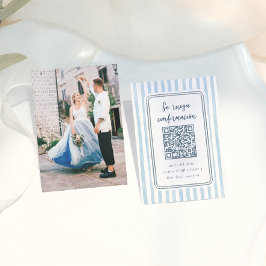 ファンタジック レトロ ブルー ストライプ スペイン 結婚式 RSVP エンクロージャーカード