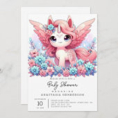 ファンタジーおもしろいユニコーン赤ちゃんシャワー 招待状 (正面/裏面)