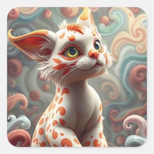 ファンタジーおもしろい猫シール スクエアシール (正面)