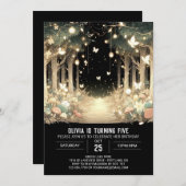 ファンタジーお洒落ウッドランドデジタル誕生日 招待状 (正面/裏面)