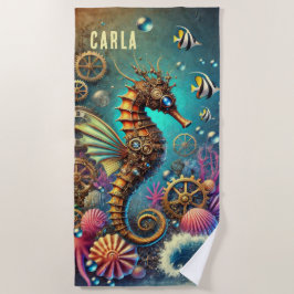 ファンタジーお洒落スチームパンクシーホース ビーチタオル