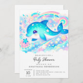 ファンタジーお洒落ドルフィン赤ちゃんシャワー 招待状 (正面/裏面)