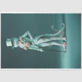 ファンタジーお洒落フューリーセージ緑の猫のデコップページ 薄葉紙