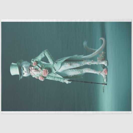 ファンタジーお洒落フューリーセージ緑の猫のデコップページ 薄葉紙 (正面)