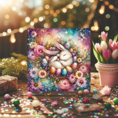 ファンタジーお洒落水彩イースターバニー花 シーズンカード