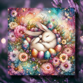 ファンタジーお洒落水彩イースターバニー花 シーズンカード