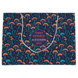 ファンタジーお洒落紫茸の模様 ラージペーパーバッグ