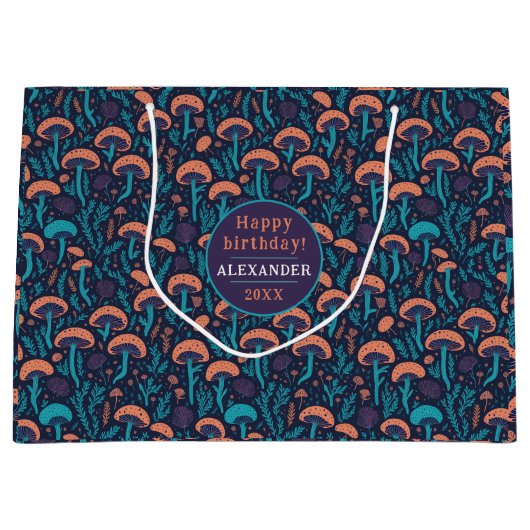 ファンタジーお洒落紫茸の模様 ラージペーパーバッグ (正面)