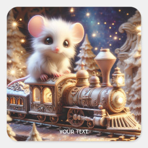 ファンタジーかわいいお洒落ネズミ スクエアシール