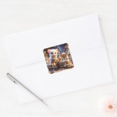 ファンタジーかわいいお洒落ネズミ スクエアシール (封筒)