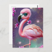 ファンタジーかわいいかわいいベビーフラミンゴ ポストカード (正面/裏面)