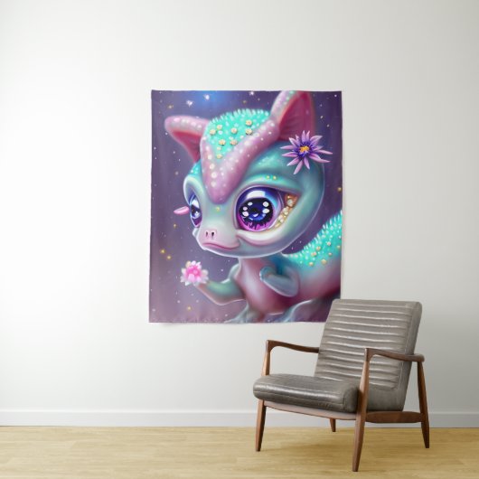 ファンタジーかわいいかわいい愛らしいベビー恐竜 タペストリー (インサイチュ)