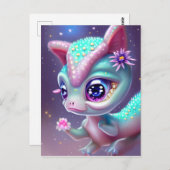 ファンタジーかわいいかわいい愛らしいベビー恐竜 ポストカード (正面/裏面)
