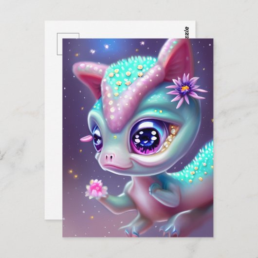 ファンタジーかわいいかわいい愛らしいベビー恐竜 ポストカード (正面/裏面)