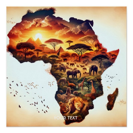 ファンタジーかわいいアフリカの動物地図 ポスター (正面)