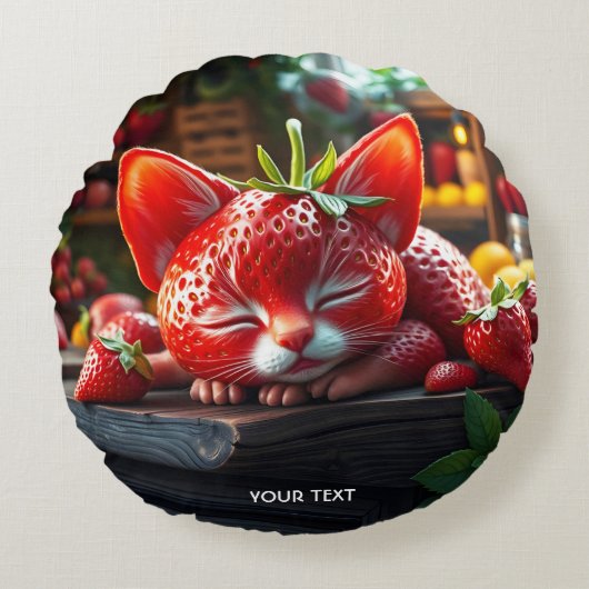 ファンタジーかわいいイチゴかわいい子猫 ラウンドクッション (正面)