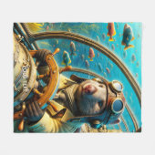 ファンタジーかわいいウォンバットパイロット水中 フリースブランケット (正面(横))