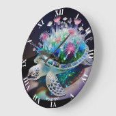 ファンタジーかわいいウミガメの花 ラージ壁時計 (傾斜)