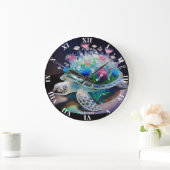 ファンタジーかわいいウミガメの花 ラージ壁時計 (ホーム)