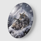 ファンタジーかわいいウルフファミリー冬 ラージ壁時計 (傾斜)