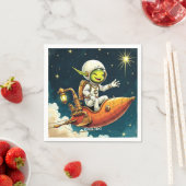 ファンタジーかわいいエイリアン宇宙船 スタンダードカクテルナプキン (インサイチュ)
