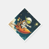 ファンタジーかわいいエイリアン宇宙船 スタンダードカクテルナプキン (角)