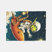 ファンタジーかわいいエイリアン宇宙船 フリースブランケット (正面(横))
