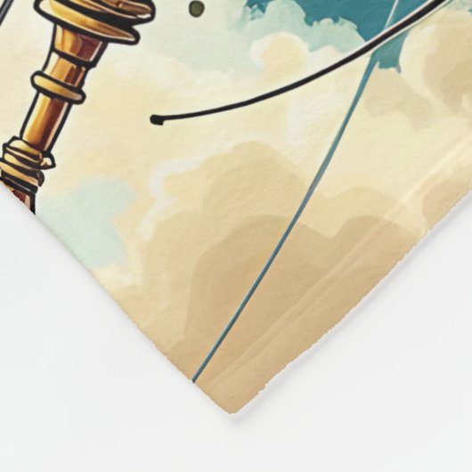 ファンタジーかわいいエイリアン宇宙船 フリースブランケット (角)