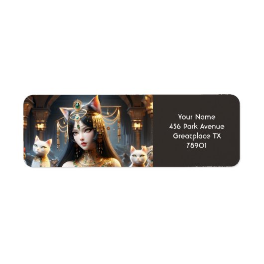 ファンタジーかわいいエジプトの猫の女神 ラベル (正面)