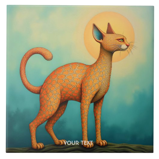 ファンタジーかわいいオレンジ抽象芸術猫 タイル (正面)
