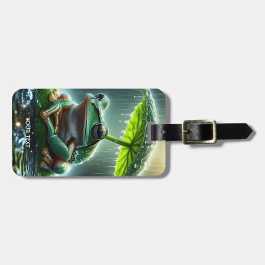 ファンタジーかわいいカエルの葉傘 ラゲッジタグ (正面横)