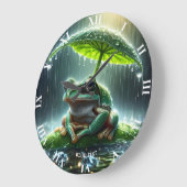 ファンタジーかわいいカエルの葉傘 ラージ壁時計 (傾斜)