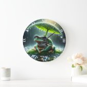 ファンタジーかわいいカエルの葉傘 ラージ壁時計 (ホーム)