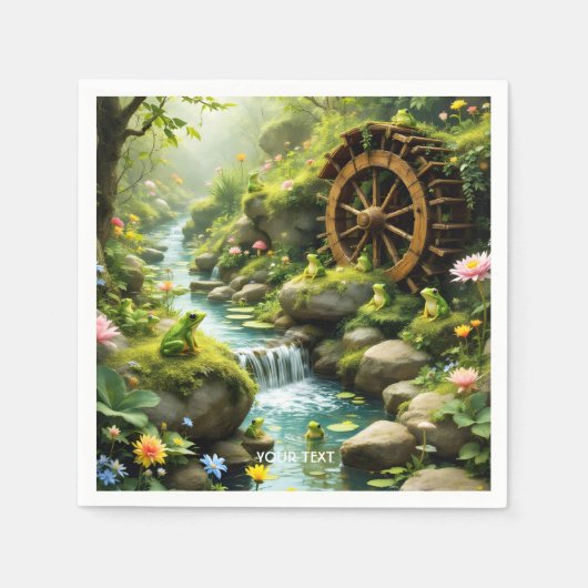 ファンタジーかわいいカエル川林 スタンダードカクテルナプキン (正面)