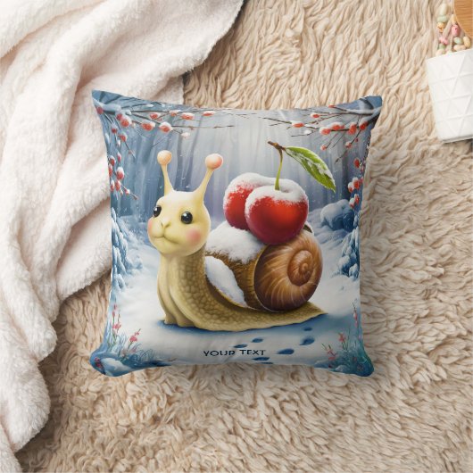 ファンタジーかわいいカタツムリさくらんぼ冬 クッション (ブランケット)