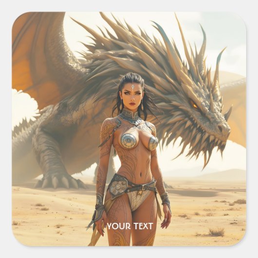 ファンタジーかわいいガールドラゴンデザート スクエアシール (正面)