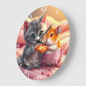 ファンタジーかわいいキッテンハムスターピザ ラージ壁時計 (傾斜)