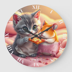 ファンタジーかわいいキッテンハムスターピザ ラージ壁時計