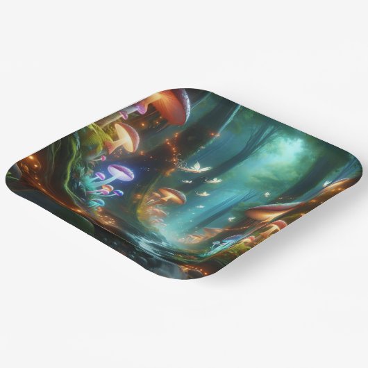 ファンタジーかわいいキノコの森の夜 ペーパープレート (傾斜あり)