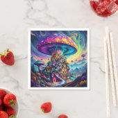 ファンタジーかわいいキノコの虹の空 スタンダードカクテルナプキン (インサイチュ)