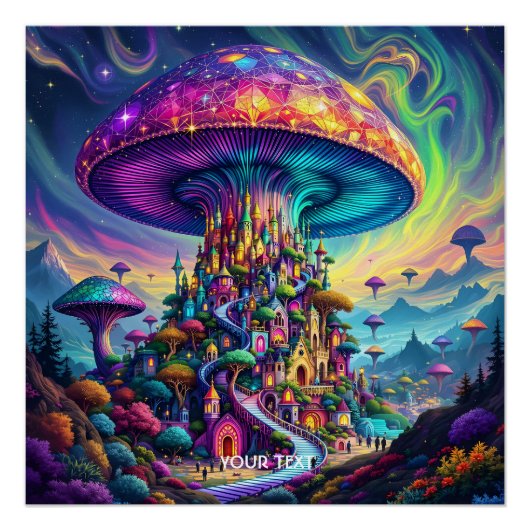 ファンタジーかわいいキノコの虹の空 ポスター (正面)