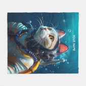 ファンタジーかわいいキャットダイバーダイビング フリースブランケット (正面(横))