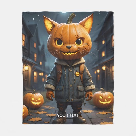 ファンタジーかわいいキャットパンプキンハロウィーン フリースブランケット (正面)