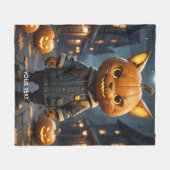 ファンタジーかわいいキャットパンプキンハロウィーン フリースブランケット (正面(横))