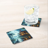 ファンタジーかわいいキャビン湖クロコダイル スクエアペーパーコースター (インサイチュ)