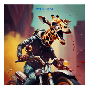 ファンタジーかわいいキリン乗り自転車 ポスター