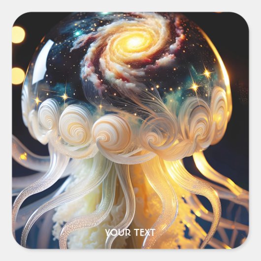 ファンタジーかわいいクラゲ宇宙スター スクエアシール (正面)